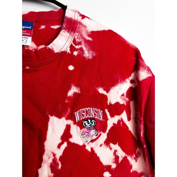 Champion Wisconsin Badgers Crewneck Tie Dye T shirt Small Red - Picture 2 of 7
